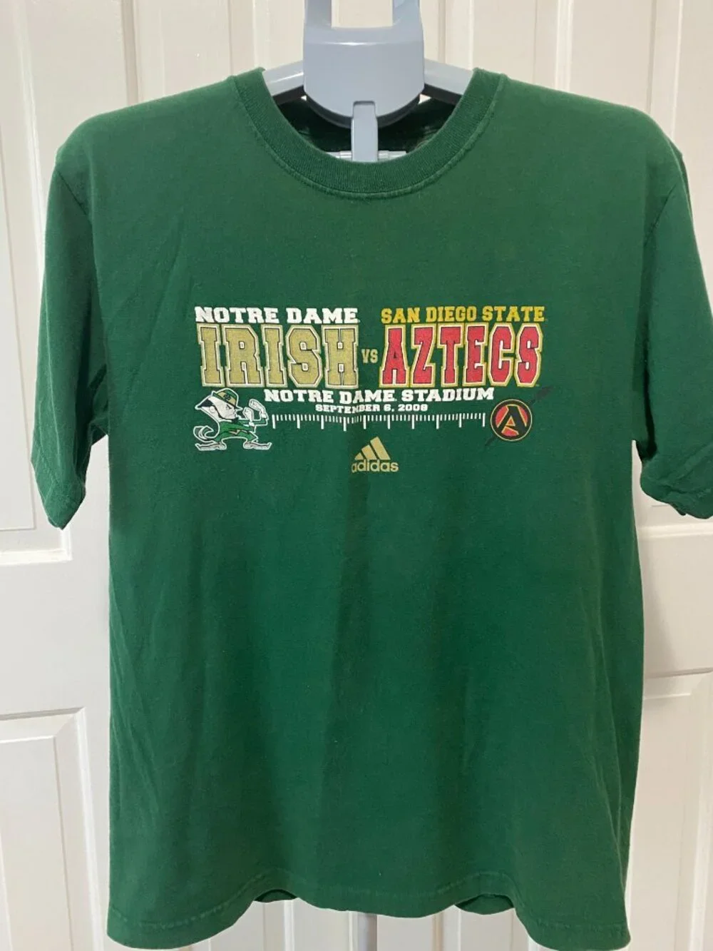 Notre Dame Irish vs San Diego State Aztecs 2008 Shirt Adidas Green Men's M EUC